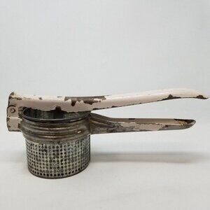 Vintage Metal Potato Ricer Rice Masher Press Strainer White Silver